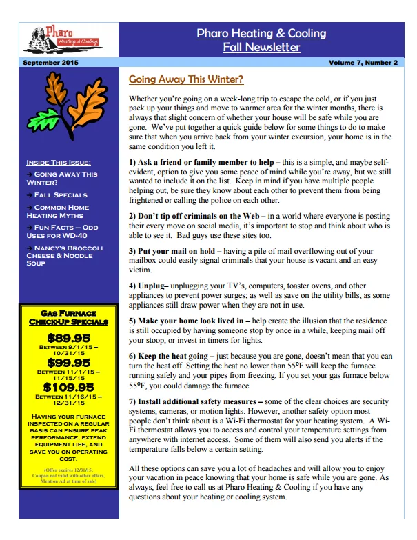 Fall 2015 Newsletter Volume 7 Number 2 | Pharo Heating